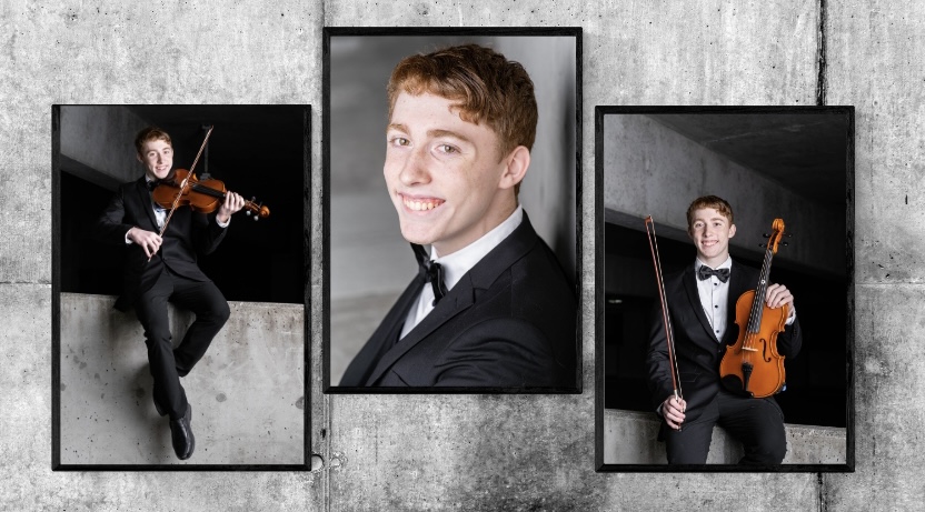 Wall art grouping by a senior photographer for son in Everett, featuring a senior in formal attire.