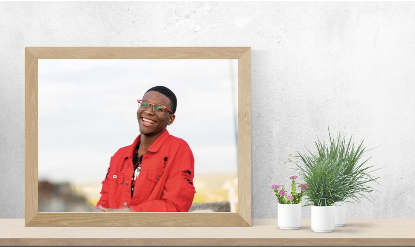 Wall art by a senior photographer for son in Everett, capturing a senior's smile.