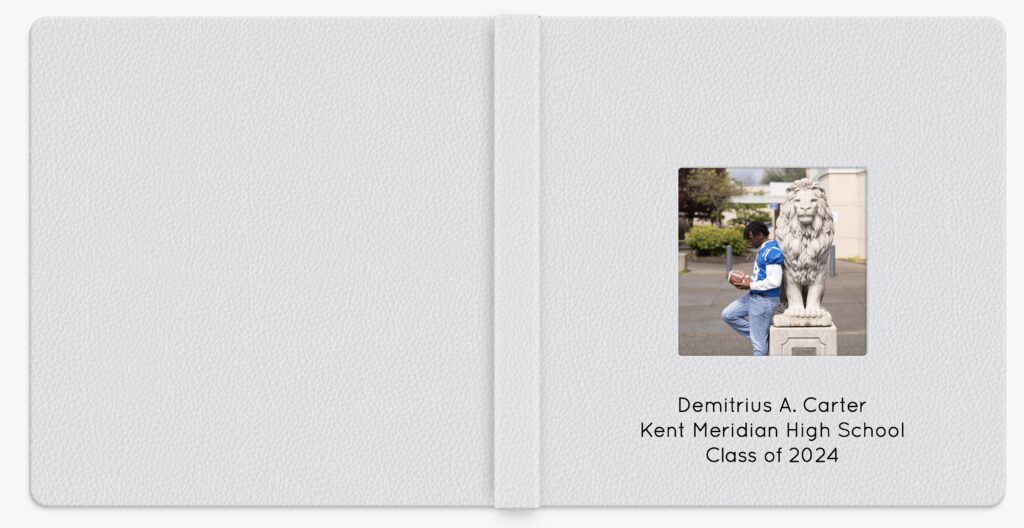 Beautifully designed photo album by a senior photographer for son in Everett, featuring a collection of senior photos.