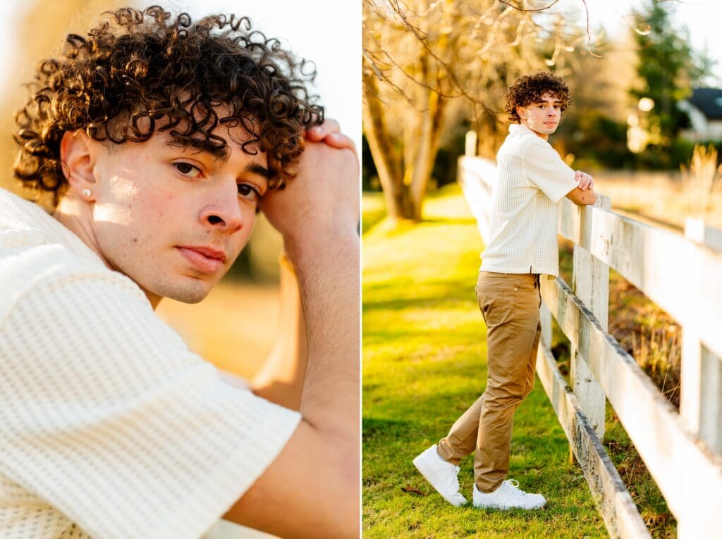Casual senior portrait poses for guys at a park in Sammamish Washington.