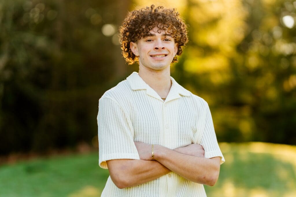 Sunny January senior portraits of a high school boy at sunset in the Sammamish and Issaquah area.